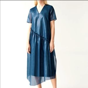 COS Tiered Dress with Pockets, Dark Turquoise